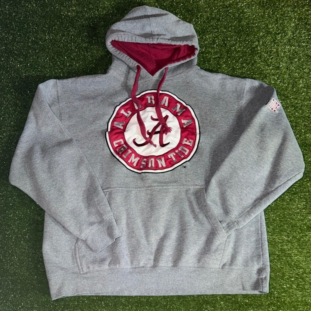Alabama Crimson Tide Hoodie Mens Large Grey NCAA Pullover Sweatshirt L y2k
